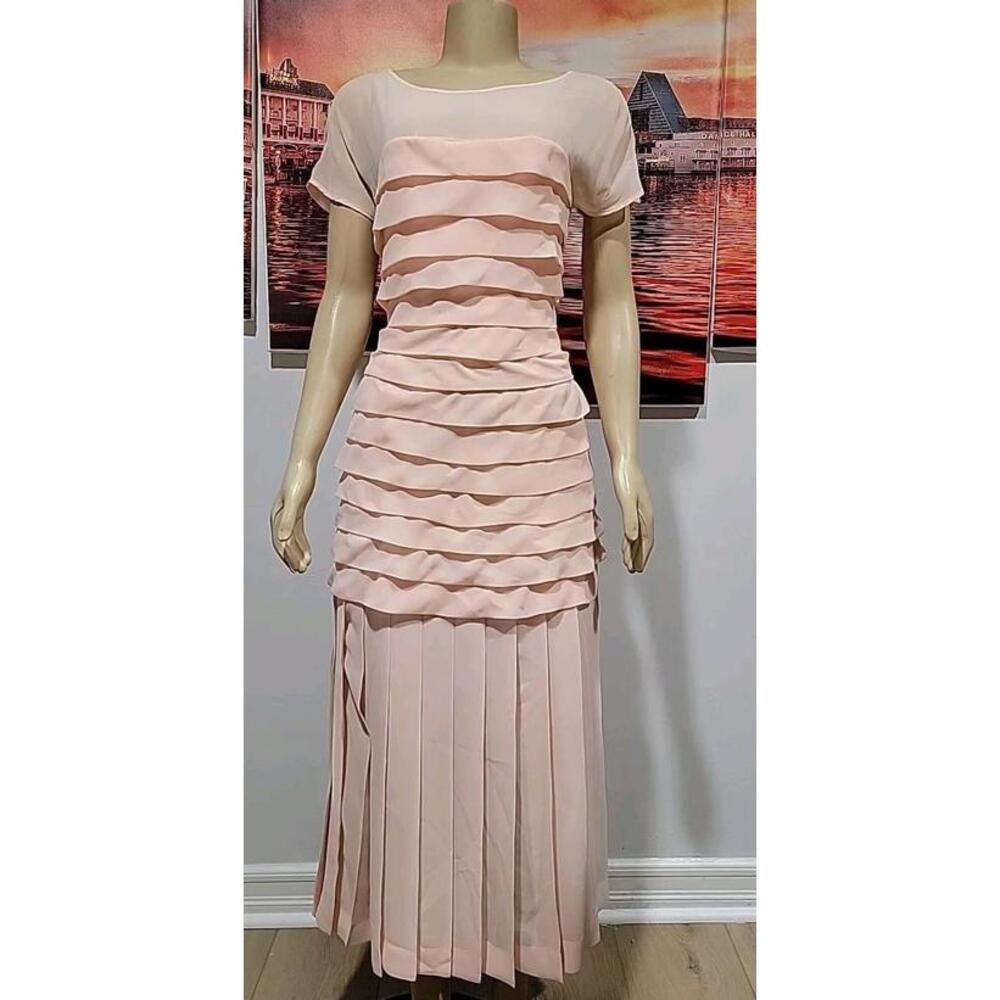 Marie St Claire Vintage Dress Womens 14 Pink Tiered Wedding Party Romantic #11